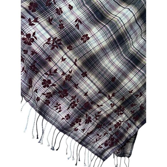 GREAT CONDITION J.Jill Scarf/Wrap/Shawl Blue/Maroon/Beige/White Acrylic & Cotto - Picture 3 of 5
